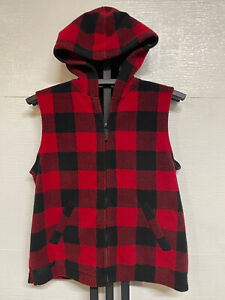 red plaid fleece sleeveless hooded LAUREN RALPH LAUREN vest jacket size XL 
