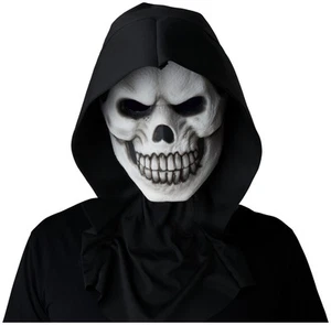 Skull White Skeleton Grim Reaper Horror Adult Mens Costume Light Up 1/2 Mask - Picture 1 of 2