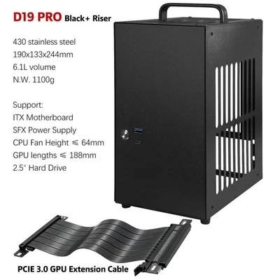 D19 PRO ITX Computer Case with PCIE 3.0 GPU Cable, Support 188mm Graphics Card - Image 1 of 4