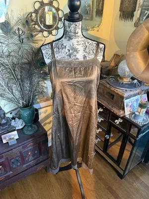 DOSA Silk & Cotton Slip Dress Brown Lace Trim Size 3 Sexy Flirty Vintage - Image 1 of 4