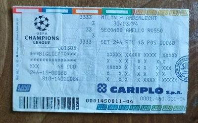 BIGLIETTO CALCIO CHAMPIONS LEAGUE MILAN ANDERLECHT 1994 - Immagine 1 di 2