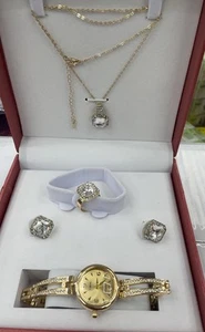 Conjunto de reloj y joyas para mujer niña moda reloj pulsera dorado conjunto de regalo - Imagen 1 de 7