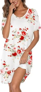 Nightgowns for Women Soft Cotton Sleep Shirts Short XX-Large, Floral White - Picture 1 of 4