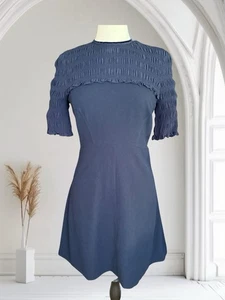 Sandro Paris NEU dunkelblaues Kleid Gr. 38/6 US Lucia Fit and Flare Midi gerafft 425 $ - Bild 1 von 12