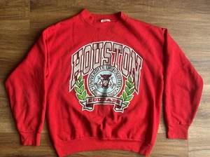 Vintage TNT 80s University Of Houston Cougars Red Sweatshirt Sz L - Picture 1 of 8