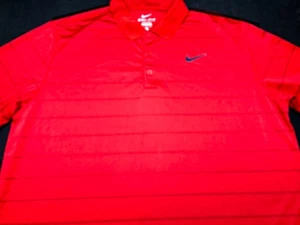 Nike Mens Knit Short Sleeve Dri Fit Polyester Red Stripe Shirt X Large XL - Picture 1 of 4