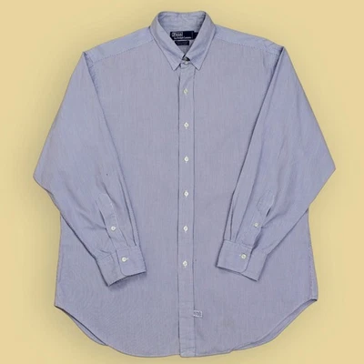 VTG Polo Ralph Lauren Blue/White Striped Cotton Tab Collar Shirt 17 Flaws - Image 1 of 4