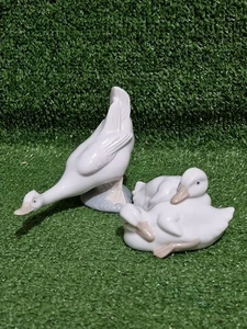 Nao Lladro Goose & Two Ducklings Figurines Set Of 2 Original Boxes Porcelain - Picture 1 of 16