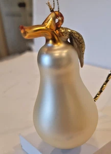 Pear Mercury Copper Glass Ornament With Silver Leaves & Stem Hanger - Picture 1 of 5