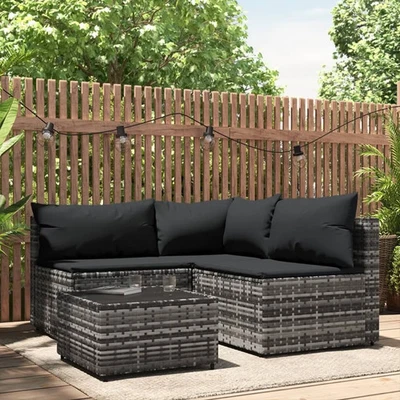 Patio Lounge Set Grey Poly Rattan Medium Adjustable Feet - Image 1 of 4