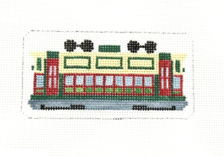 NEEDLE NOLA  New Orleans Street Car Ornament Handpainted Needlepoint Canvas - Image 1 of 1