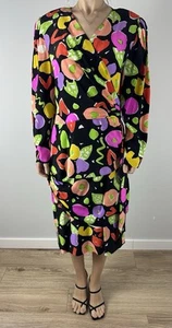 Vintage 1980s LOUIS FERAUD Abstract Print Floral Silk Dress Runway US12 Rare YSL - Picture 1 of 10
