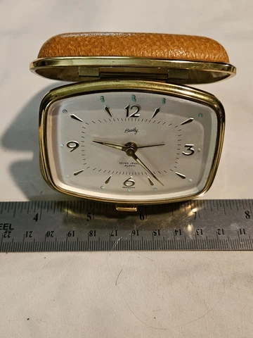 Vintage Nice Travel Alarm Clock BRADLEY 7 Jewels GERMANY leather case not workin Cover