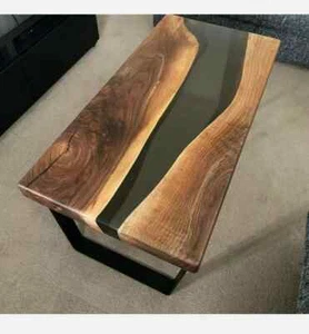 30"x 18" Custom Black Epoxy Resin Wooden River Style Center Coffee Table Top - Picture 1 of 9