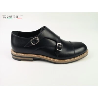 Chaussures Richelieu Homme JEROLD WILTON Noir Réel Cuir Boucle Double en Italie - Photo 1/4