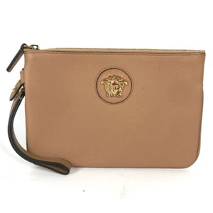 VERSACE Medusa Pouch bag with strap Clutch bag Leather Beige/Gold Unused - Picture 1 of 11