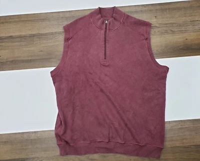 Cutter & Buck Mens L Sleeveless 1/4 Zip Maroon Red Sweater Cotton Mock High Neck - Image 1 of 4