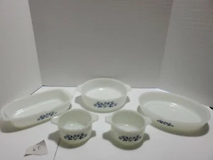 Vintage Dynaware Pyr-O-Rey Cornflower Blue Dish Custard Cup Milk GlassSet of 5 - Picture 1 of 12
