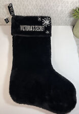 Victoria's Secret Plush Christmas Stocking Black Faux Fur Rhinestones NWT