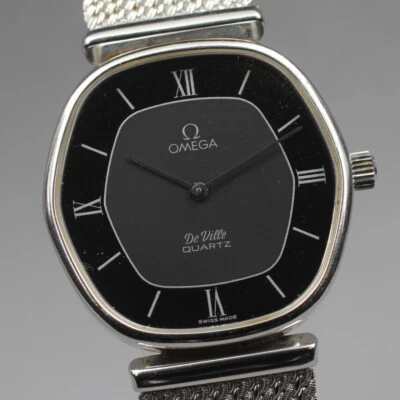 RARE [EXC+5] Vintage OMEGA De Ville 1330 Black Push Crown Men's Qz Watch JP U207 - Image 1 of 4