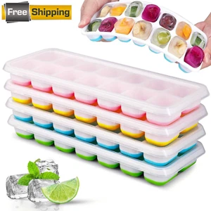 1Pc Silicone Ice Cube Trays With Lid BPA Free 14-Cavity Durable Cubes Molds - Picture 1 of 7
