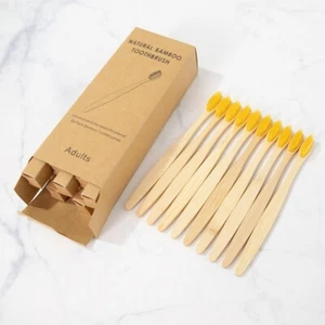 10Pack Charcoal Bamboo Toothbrush Adult Natural Eco Health Organic Wooden Brush - Picture 1 of 34