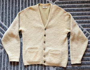 CARDIGAN MOHAIR CAMPUS VINTAGE ANNÉES 1960 beige bronzé Kurt Donald Cobain Nirvana - Photo 1/12