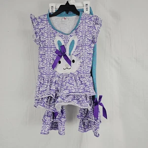 Conice Nini Purple Turquoise Easter Bunny Printed Outfit Ruffle Pants Fits Sz 5 - Picture 1 of 7