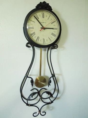 Howard Miller Pendulum Wall Clock Wrought Iron Model 625-296 New USA Movement Cover