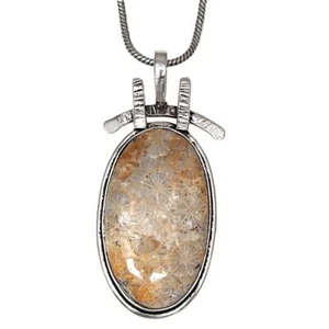 Necklace Fossil Coral Gemstone Handmade Jewelry 2" - Picture 1 of 8