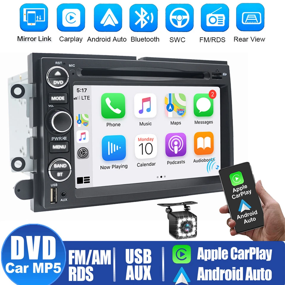 For 2004-2008 Ford F150/250 Car DVD CD Player Stereo Radio with Carplay Back Cam - Image 1 of 4