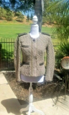 $3395 Isabel Marant Moto Taupe Leather Boucle Cardigan Jacket Sz 1 S  - Image 1 of 4