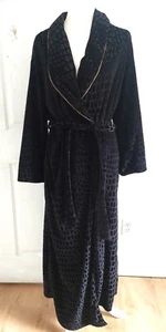 Natori Plüsch langer Morgenmantel schwarz L Velour Morgenmantel Freizeit Nachtwäsche weich - Bild 1 von 7