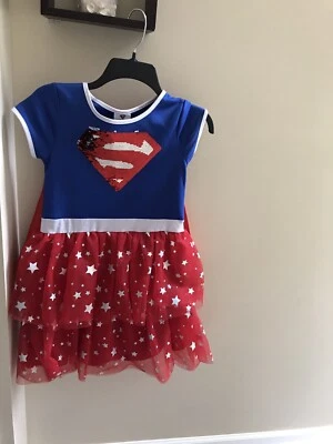 DC Comics Supergirl Reversible Abatible Lentejuelas Emblema Cosplay Vestido Capa 10-12 Foto 1 de 4