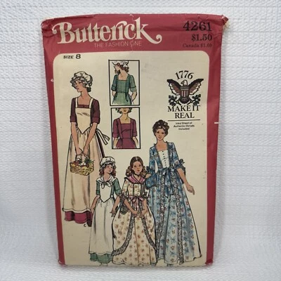 Butterick 4261 Girls Historical Costume Dress Overskirt Apron Pattern 8 Uncut - Image 1 of 4