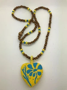 AMARILLO MARRÓN CORAZÓN Cuentas y Madera Pintada a Mano Collar Hecho a Mano Damas MN7 - Imagen 1 de 6