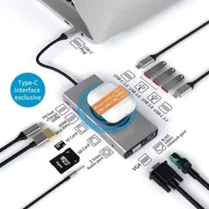 13-in-1 USB-C Hub Docking Station Type-C to PD HDMI 4k SDTF VGA RJ45 AUDIO3.5 - Picture 1 of 6