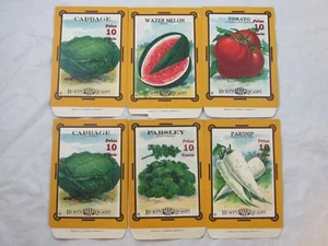 BURTS SEED PACKETS ANTIQUE COLOR LITHOGRAPH 6X VEGETABLES WATER MELON TOMATO - Picture 1 of 3