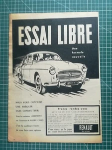 724 PUBLICITE ANCIENNE 1950 Essai libre Renault Frégate - Imagen 1 de 1
