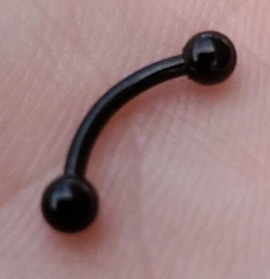 Black Titanium PVD Curved Barbell 3mm Balls, 18g 16g 14g, 6mm 8mm 10mm 12mm USA - Image 1 of 3