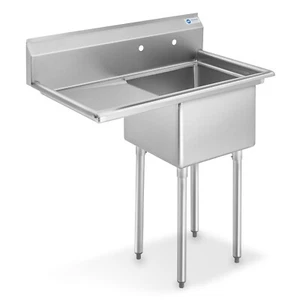 NSF Stainless Steel 18" Single Bowl Commercial Kitchen Sink w/ Left Drainboard - Picture 1 of 7