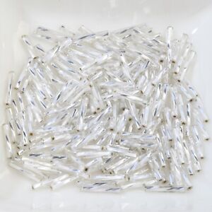 Czech Bugle Beads Twisted Silver Lined Clear 12mm 15g 10405007