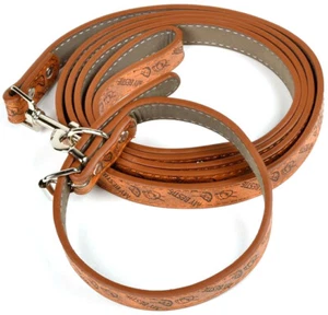 Pet Dog Leather Leash Chrome Belt Buckle Skin Friendly Leather Collar Walk Leash - Picture 1 of 2