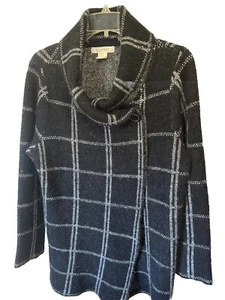 1X Ellen Tracy Cardigan Plaid Wool Blend Sweater Jacket Windowpane - Picture 1 of 11