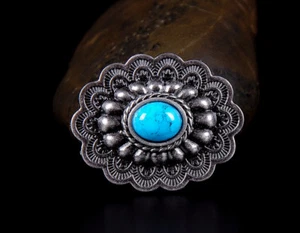 10PCs 35*28MM Antique Silver Turquoise Floral Leathercraft Horse Saddles Conchos - Picture 1 of 10