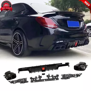 PP Rear Bumper Diffuser Lip Body Kit For Benz W205 C300 C43 C63 4D 2014-2020 - Foto 1 di 13