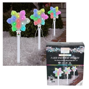 NEW Orchestra of Lights 3 Ct Snowflake Pathway Markers Multicolor LED Light Show - Picture 1 of 9