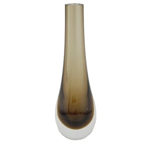 Vintage Teardrop Bud Art Glass Vase Brown 7" Designer Home Decor MCM Collectible - Picture 1 of 10