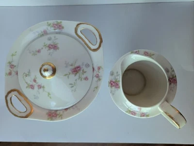 Juego de azúcar y crema Haviland Touraine A95 borde de oro rosa rosa vintage de EE. UU. Foto 1 de 4