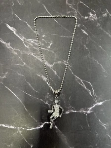 Men's Rhodium 20" Chain Necklace With Basket Ball Pendan - Picture 1 of 6
